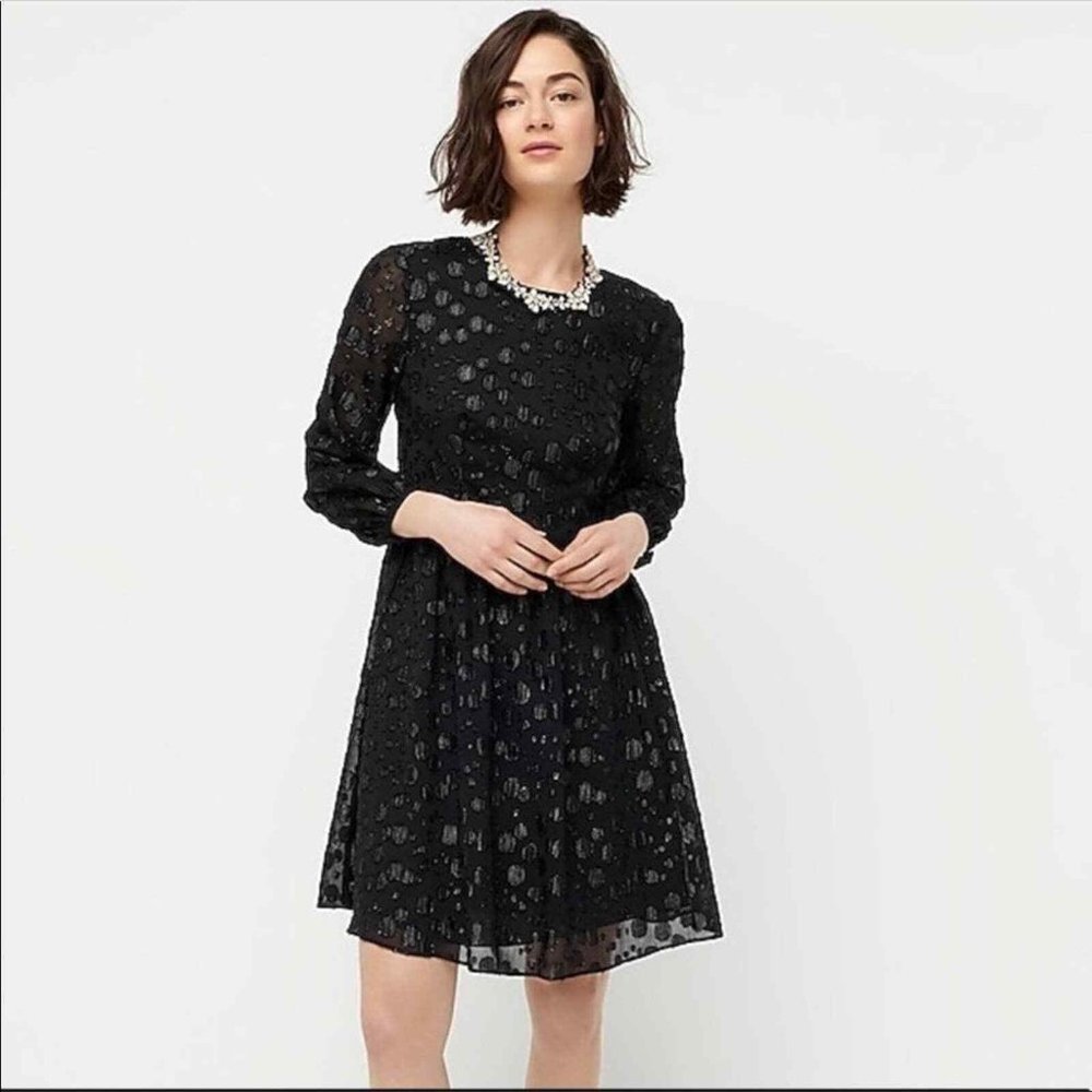J. Crew Black Shimmer Circle Dot Jacquard Holiday Dress